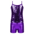 thumbnail image 3 of Yeahdor Kids Girls Sparkly Sequined Tank Top with Metallic High Waist Shorts Set for Dance Stage Performance Purple 10, 3 of 7
