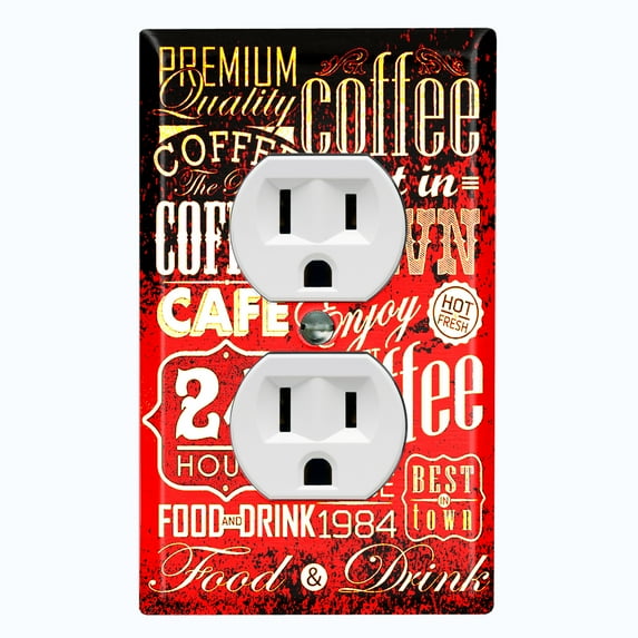 Metal Light Switch Wall Plate Outlet Cover (Coffee Shop Cafe Restaurant Sign Red / Black - Single Duplex)