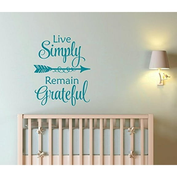 Live Simply, Remain Grateful Vinyl Inspiration Décor Wall Stickers, 23x19-Inch, Teal