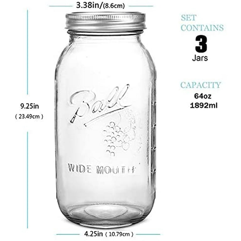 Ball Wide Mouth Half Gallon 64 oz Jars with Lids and Bands, Set of 6