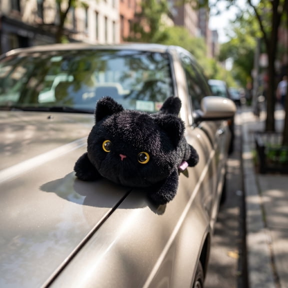 Magnetic Plush Cat Car Decor, 5.5" Cute Black Cat Stuffed Animal Ornament for Car Exterior & Interior, Magnet Decoration for Dashboard, Side Mirror, Refrigerator, Locker, Gifts for Cat Lovers