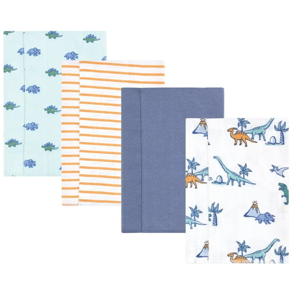 Hudson Baby Boys Cotton Flannel Burp Cloths 4-Pack, Pastel Dino, One Size