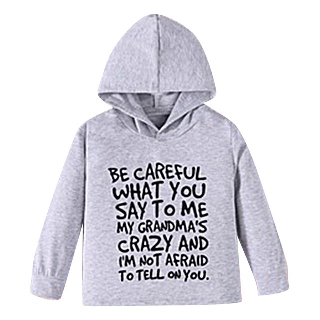Gibobby Blusas De Niñas Ropa de sudadera con capucha y cuello de manga larga con estampado de letras de primavera para niñas pequeñas y bebés (Gris, 5-6 Años)