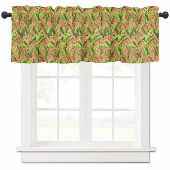 Hokiten Rod Pocket Curtain Valance, Summer Green Leaves Farmhouse Window Valance for Living Room, Bedroom, Kitchen Tropical Watercolor Botanical 60"W x 18"L