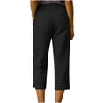 thumbnail image 4 of Hueook Womens Capri Pants Womens Golf Pants Women's SummerLinen Solid Color Loose Straight Leg Pants with Pockets Side Slit Buttons Cropped Pants Black XXL, 4 of 6