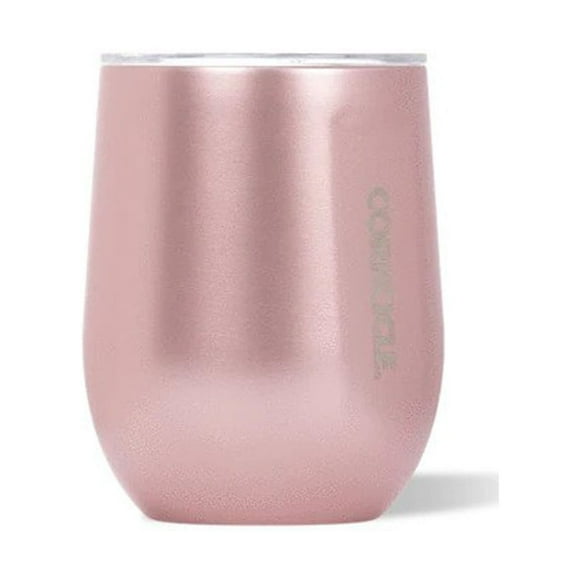 Corkcicle Luxe 12 Oz Stainless Steel Stemless Cup with Lid, Rose Metallic
