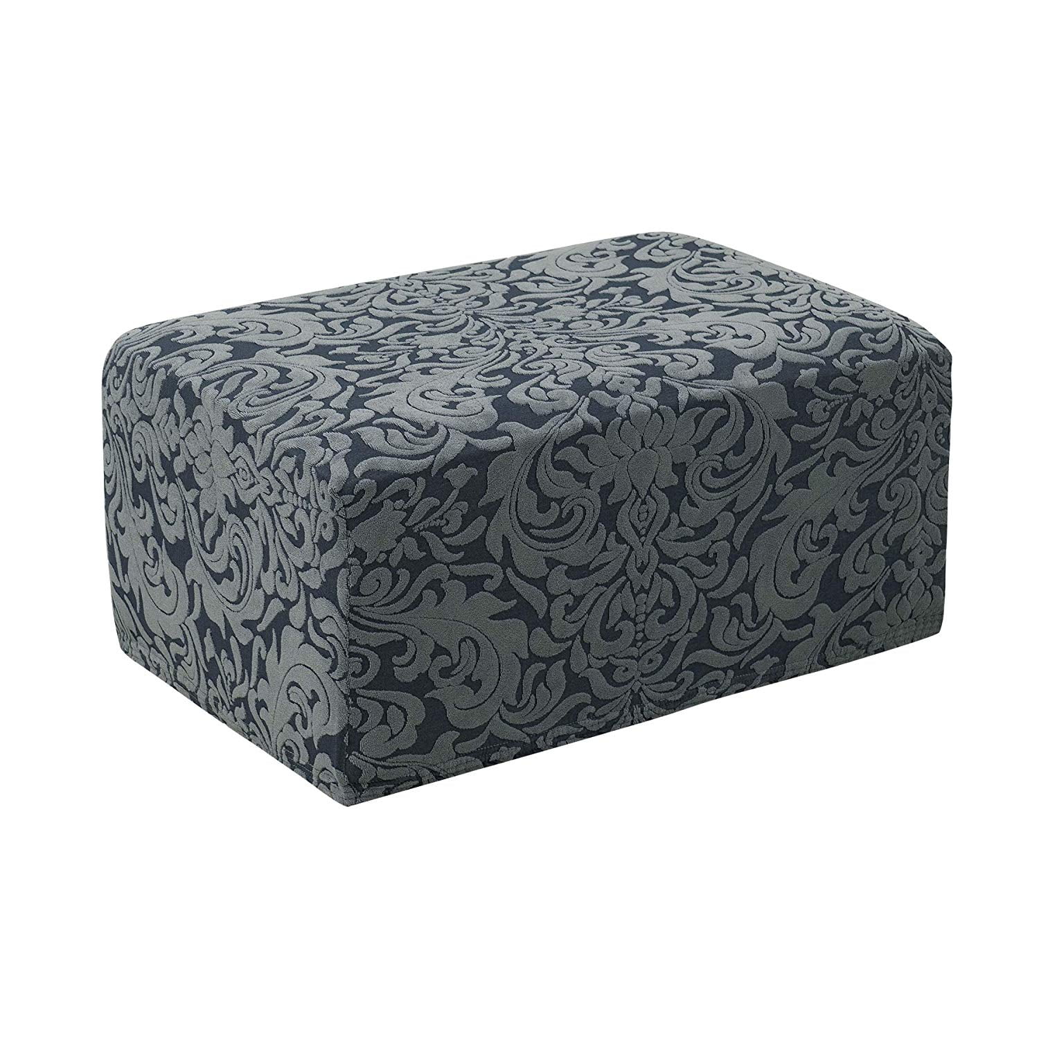 Subrtex Stretch Jacquard Damask Ottoman Slipcover, Grayish Green