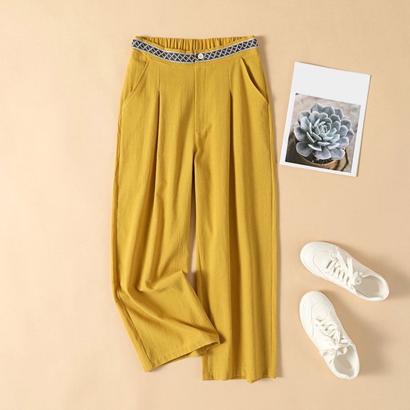 TaTaai Womens Plus Size Capri Pants Elastic Waist Harem Wide Leg Solid Casual Loose for Daily Summer
