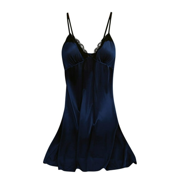 ZQUUVOU Silk Nightgown for Women V-Neck Casual Solid Sleeveless Sleepshirts Dress Lightweight Trendy Loungewear Blue