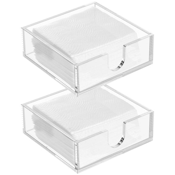 2 Pcs Napkin Holder Clear Acrylic Paper Napkin Stand 5.5x5.5x2 Inch Square Cocktail Napkin Holder Decorative Counter Top Napkin Holder