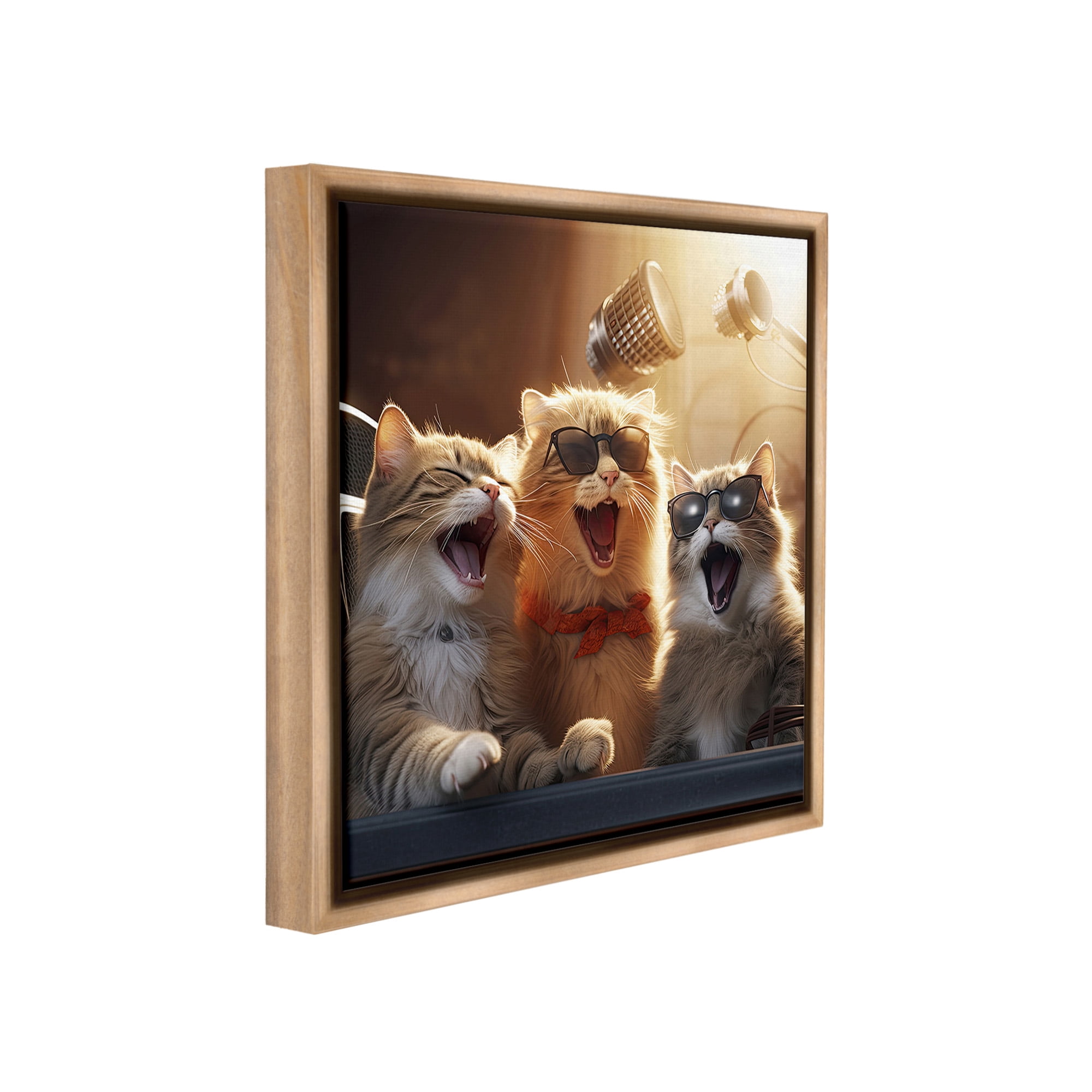 Stupell Industries Trendy Singing Cats Animals & Insects Painting Brown Floater Framed Canvas Art Print Wall Art, 18 x 18