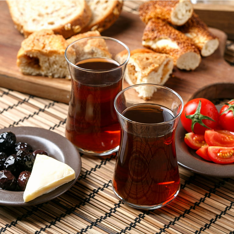 Volarium Turkish Tea Glass Cups: Traditional Tea Set of 6 with Modern  Design, Tea Mugs and Coffee Mugs Clear Glasses, 5 ¾ OZ