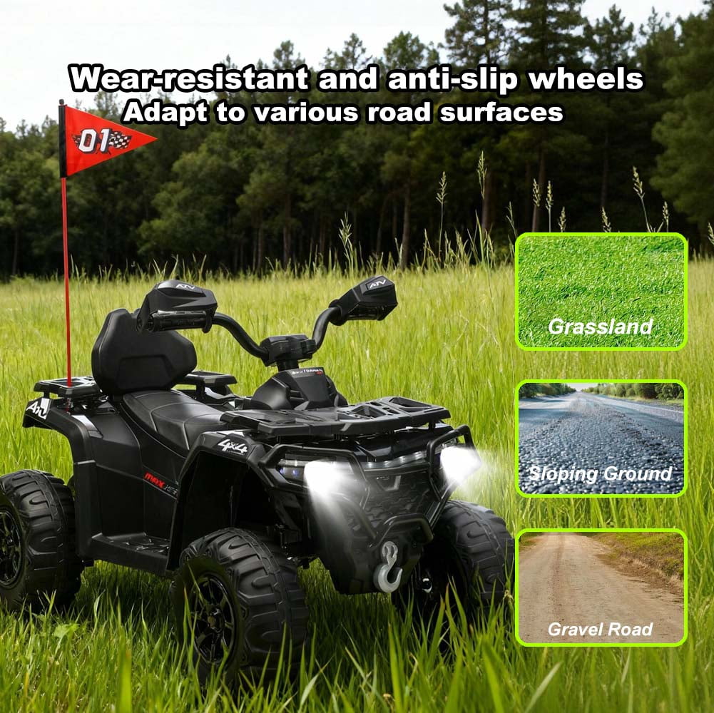 24V Kids Electric Car with Color LED Lights & Bluetooth | 2WD Off-Road ATV for Kids 3-8 | CPC & ASTM Certified All-Terrain Ride-On Toy