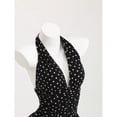 thumbnail image 4 of Black & White Polka Dot Deep V-Neck Halter Backless Fitted Mini Dress with Ruffle Hem, 4 of 8