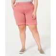 thumbnail image 1 of Style & Co. Womens Plus Mid Rise Frayed Hem Bermuda Shorts, Red Salmon, 14W, 1 of 1