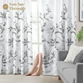 thumbnail image 2 of Non-See-Through Light Grey and White Privacy Sheer Curtains 52 X 63 Inch Length 2 Panels, Leaf Floral Printed Light Filtering Semi Sheer Window Curtains Drapes for Bedroom Living Room, 2 of 8