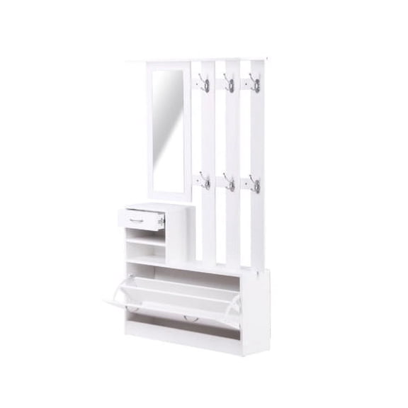 Modern Hall Tree, Multi-functional Entryway Bench With Coat Rack, Shoe Cabinet & Mirror, 3-in-1 Entryway Organizer For Living Room, Entryway, Foyers