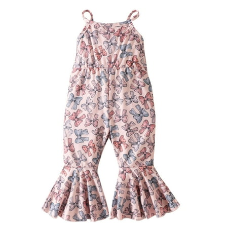 

Toddler Girls Sleeveless Floral Prints Romper Bell Bottoms Jumpsuit Clothes