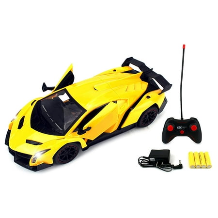 Gauge Hopper Car Remote Control RC Sports Car 1:14 Scale Size Formula Hyper Car Rechargeable Ready To Run w/ LED Headlights, Opening Doors (Colors May Vary) ()