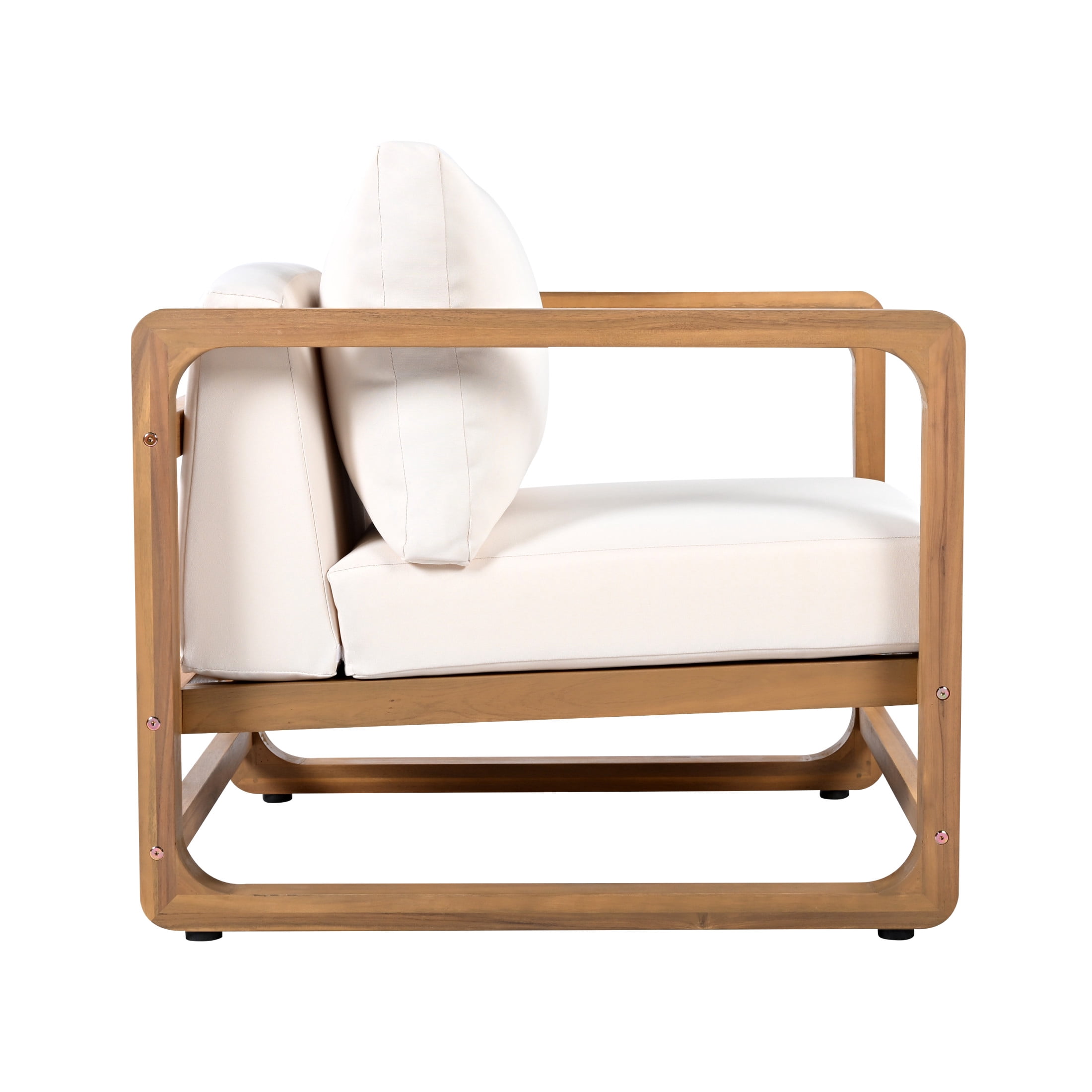 Christopher Knight Home Outdoor Chat Set, Acacia Wood Lounge Chairs & MGO Side Table, Beige Cushion