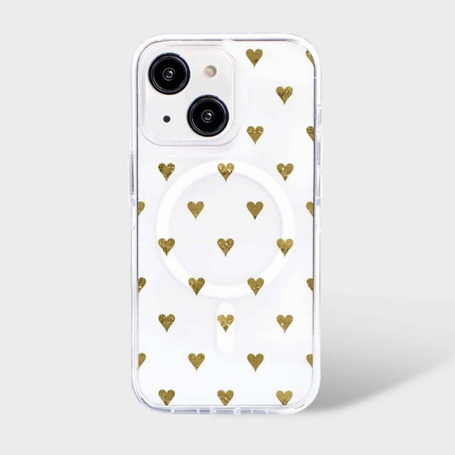 Caseco Mag-SafeiPhone 15 Gold Hearts Clear Case