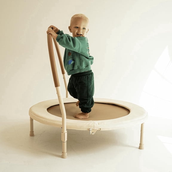 36" Kids and Toddler Mini Trampoline, Aesthetic Indoor and Outdoor Small Baby Trampoline with Removable Handle, Ultra Safe No-Gap Elastic Spring Design