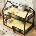 thumbnail image 2 of House Bunk Bed with Fence and Door, Metal Low Twin Over Twin Bunk Beds with Roof, Floor Bunk Loft Bed Frame,Black, 2 of 8