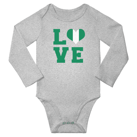

Love Nigeria Heart Flag Baby Long Slevve Romper (Gray 18-24 Months)