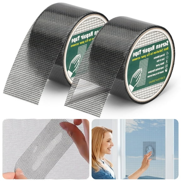 TSV 2pcs Window Door Screen Repair Kit, Black Fiberglass Wire Mesh Patch Tape Waterproof Strong Adhesive, 2 x 80in