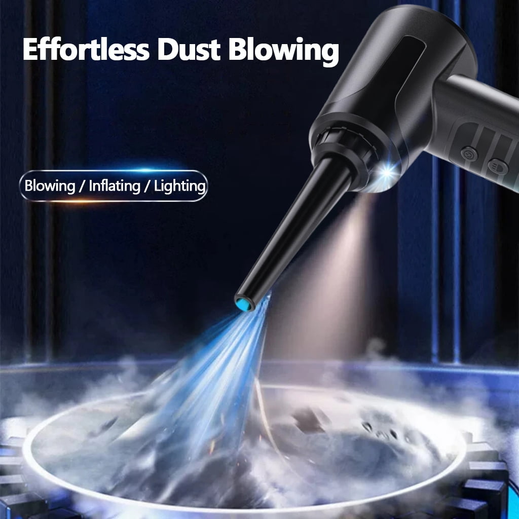 Cordless 3-Speed Electric Air Duster with LED Light, Multi-Nozzles for PC, Car, Home & Outdoor Cleaning (Black)