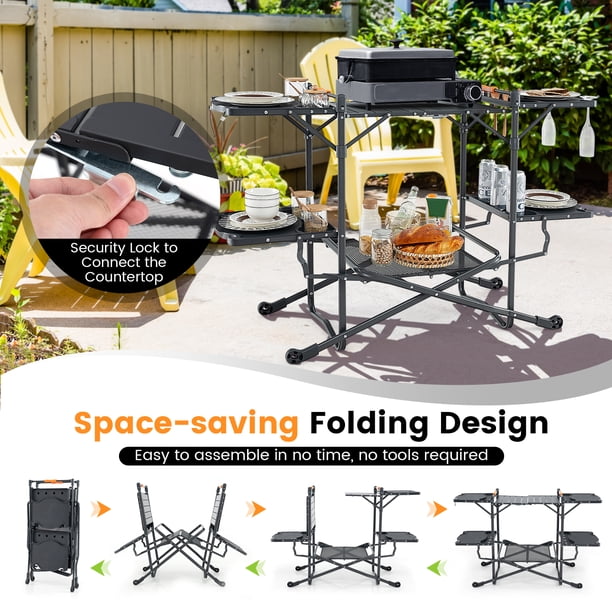 Patiojoy Camping Kitchen Table Folding Outdoor Cooking Station w