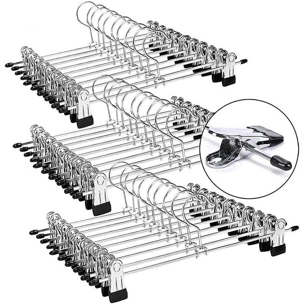 Perchas de metal para pantalones, percha de abrazadera, perchas para pantalones, estante para pantalones con clips cromados ajustables, perchas de metal, perchas para falda sin arrugas, ahorro de espa Afortunado Sencillez