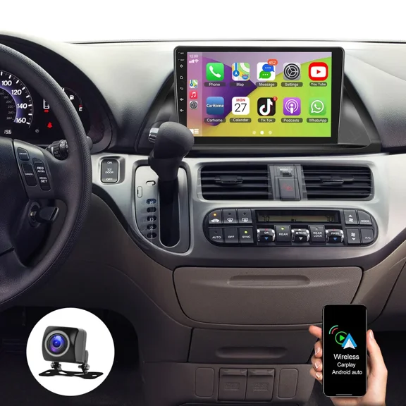 4GB 64GB Car Stereo Radio 10" Touchscreen Compatible for Honda Odyssey 2005-2010 Carplay Android Auto GPS Navigation WiFi Bluetooth Mirror Link Split Screen Driving Recorder SWC DSP RDS DAB 