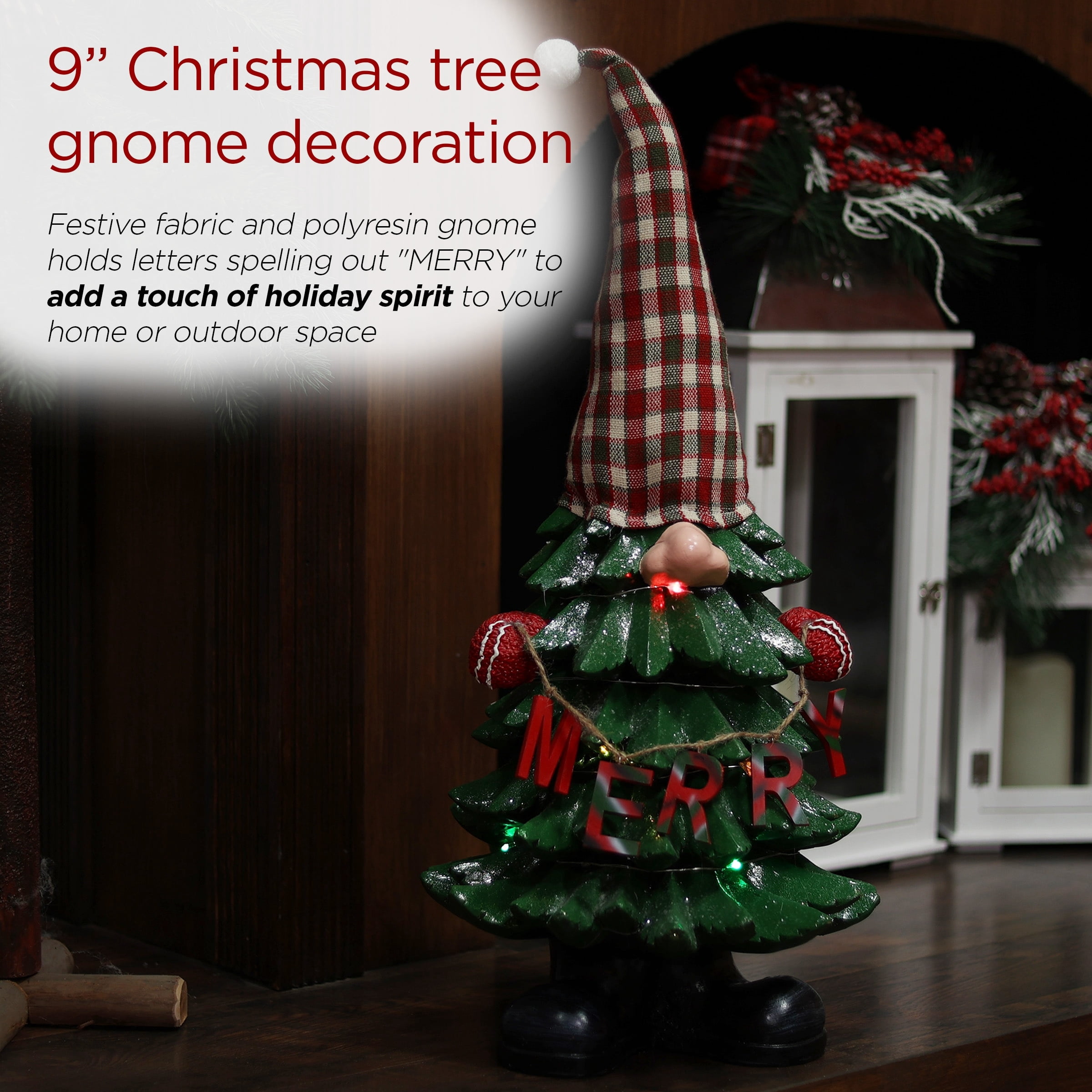Alpine LED Multicolored Gnome Christmas Merry Tree Figurine 28 in.