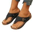 thumbnail image 4 of Rokment Womens Platform Wedges Flip Flops Beach Slides Orthopedic Sandals Summer Comfortable Leather Thongs Walking Dress Slip on Black Size 6, 4 of 6