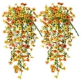 thumbnail image 1 of Decoración de pared de flores colgantes artificiales | 5 horquillas Violeta Simulación Rosas | Amarillo Naranja | Arreglo floral falso para bodas al aire libre, jardín, patio, balcón | Paquete de 2, 1 of 4