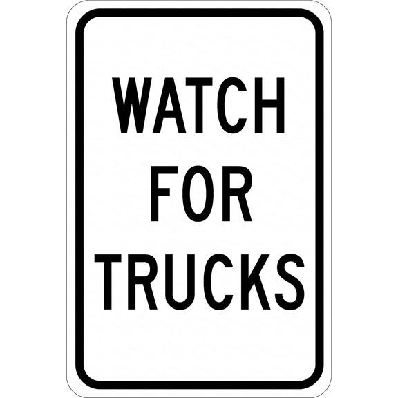 Brady 124452 Traffic Control Sign, Legend "Watch For Trucks", 18" Height x 12" Width, Black on White
