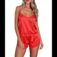 thumbnail image 3 of Pijama de Satén para Mujer, con Encaje, Lencería, Camisola y Pantalones Cortos Rojo M, 3 of 7