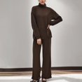 thumbnail image 2 of Gibobby Conjunto dama pants y sudadera afelpada Conjunto de pantalones de punto de dos piezas con patchwork de punto de color sólido y cuello para mujer(Café,XL), 2 of 5