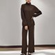 thumbnail image 2 of Gibobby Conjunto dama pants y sudadera afelpada Conjunto de pantalones de punto de dos piezas con patchwork de punto de color sólido y cuello para mujer(Café,G), 2 of 5