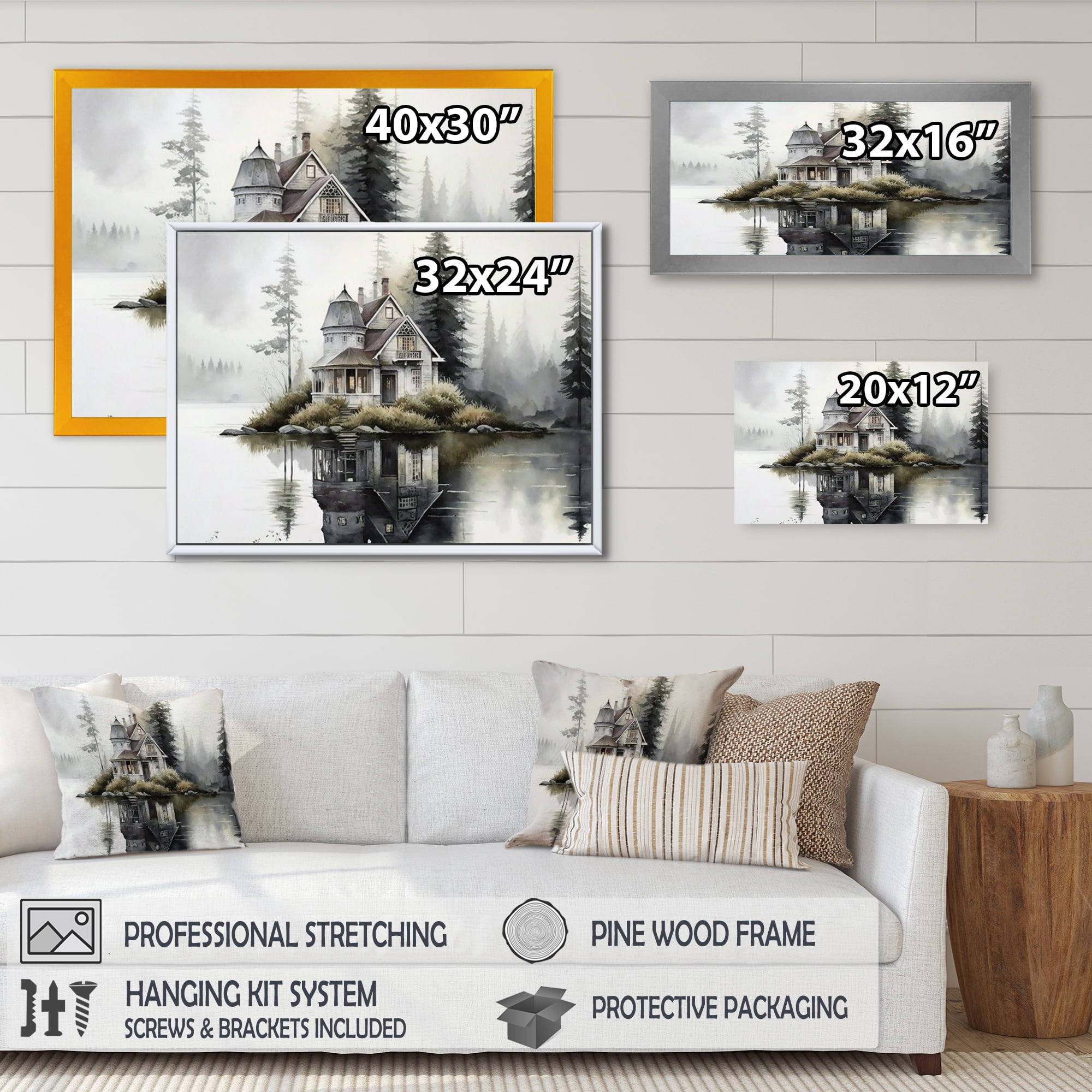 Designart Cottage On The Lake IV Canvas Wall Art