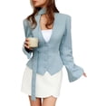 thumbnail image 2 of Blazer de Larga con Cuello en V para Mujer, Estilo Blazer, Ideal para el Trabajo o para Ocasiones Formales e Informales. Corte Ajustado y Cinturón. Azul M, 2 of 10