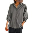 thumbnail image 2 of Antinious Womens Plus Size Button Down Shirts V Neck 3/4 Sleeve Business Casual Tops,Winter Sweatshirt for Women,Going Out Tops for Women,Gray,XXXXL, 2 of 5