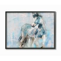 Stupell Industries Horse Walk Blue Pink Textured Animal Painting Framed Wall Art by Main Line Studio, 24" x 30", Black Framed