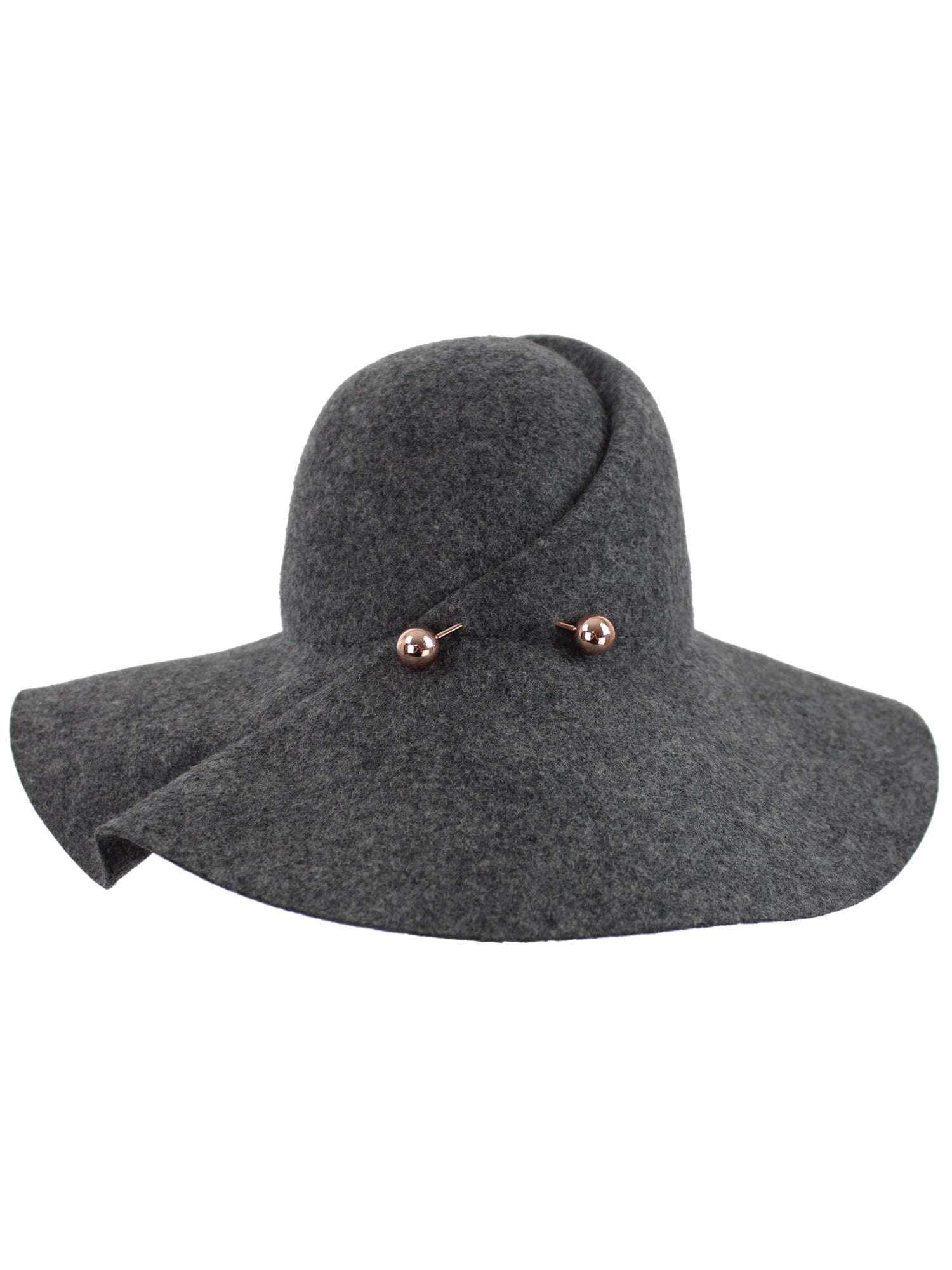 Gray Wool Floppy Hat With Pinned Brim 