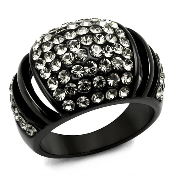 IP Black(Ion Plating) Stainless Steel Ring with Top Grade Crystal in Hematite for Women Hematite Stone Color Style TK2643 Size 10