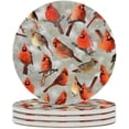 thumbnail image 2 of GZHJMY Round Drink Coasters, 2 Pcs Northern Red Cardinal Birds Absorbent Ceramic Coffee Coasters for Drinks with Cork Base Housewarming Gift for Home Decor, 2 of 6