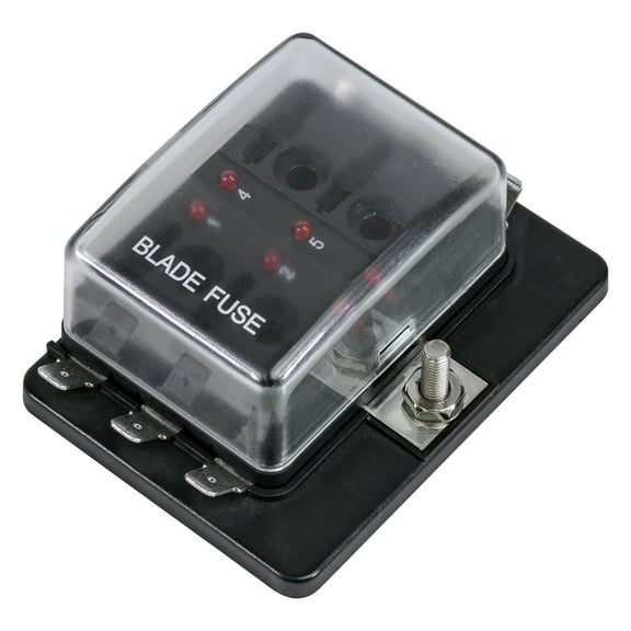6-Way Blade Fuse Box [LED Indicator for Blown Fuse] [Protection Cover] [100 Amp] - Fuse Block for Automotive