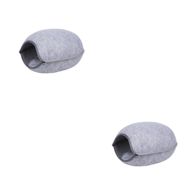 Guardoinrt Stylish And Comfortable Felt Cat Bed For Happy And Contented Cat Easy To Clean Felt Cat Bed Cave light grey 2Set