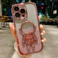 thumbnail image 2 of Astronaut Phone Case for iPhone 12 Pro,Cute Astronaut Colorful Star Sequin Liquid Quicksand Phone Case Luxury Glitter Bling 6D Electroplated Soft TPU Protector Pink, 2 of 14